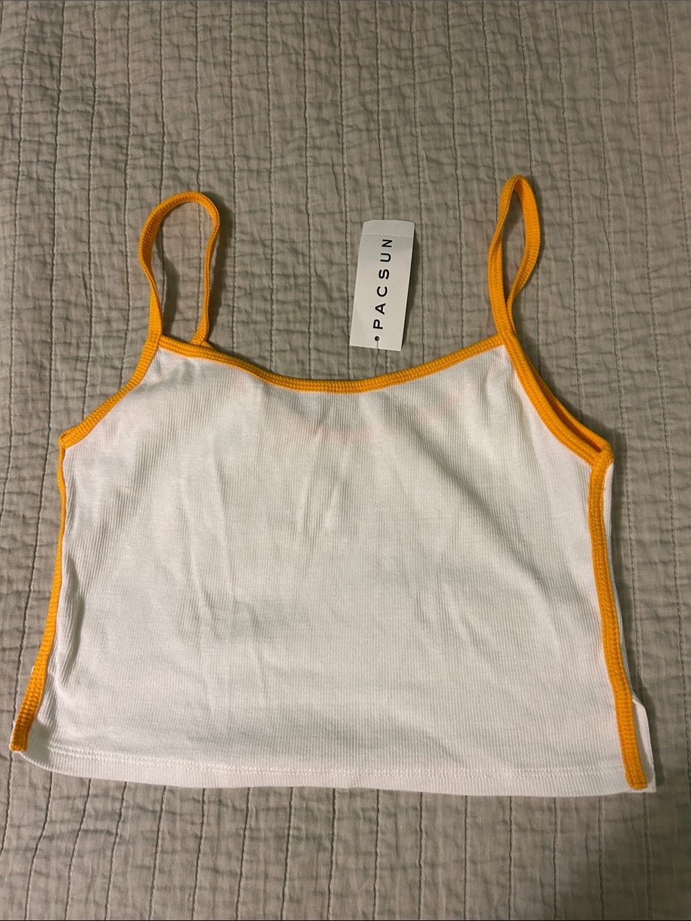 PacSun White Cropped Tank Top with Yellow Trim